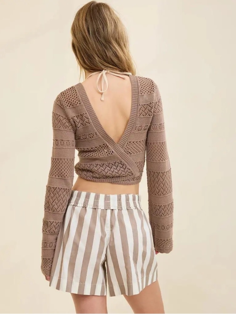Aerie Women’s Green Reversible Crochet Wrap Sweater with Tassels, Size Small - Picture 7 of 12